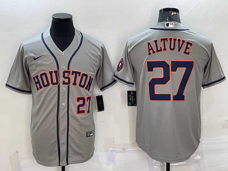 Men%27s Houston Astros #27 Jose Altuve Number Grey With Patch Stitched MLB Cool Base Nike Jersey->houston astros->MLB Jersey